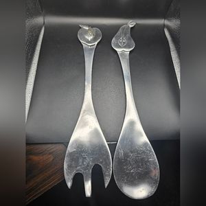 Mariposa Salad Serving Set Spoon Fork 14" Peach Pear Vintage 1992